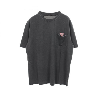 ロゴ ポケット付き ダメージ加工 半袖Tシャツ コットン グレー ゲス