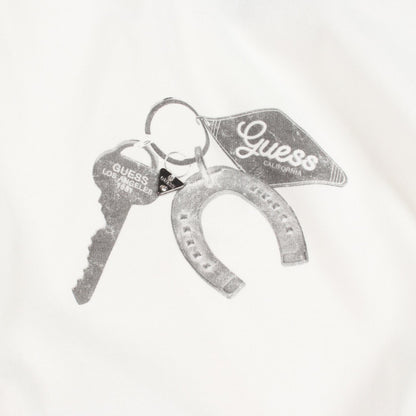 キーチェーン ダメージ加工 半袖Tシャツ コットン ホワイト ゲス