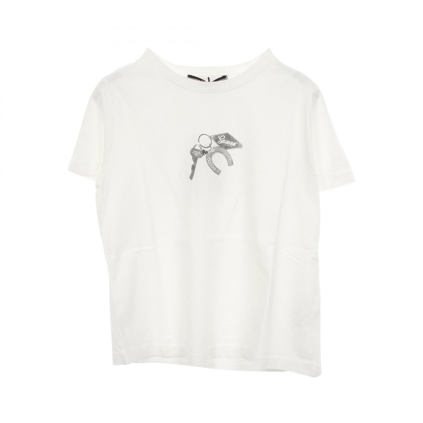 キーチェーン ダメージ加工 半袖Tシャツ コットン ホワイト ゲス