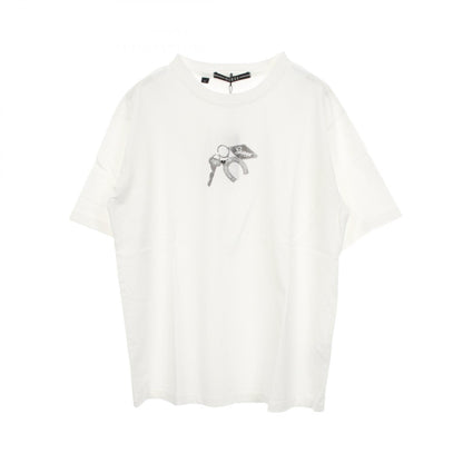 キーチェーン ダメージ加工 半袖Tシャツ コットン ホワイト ゲス