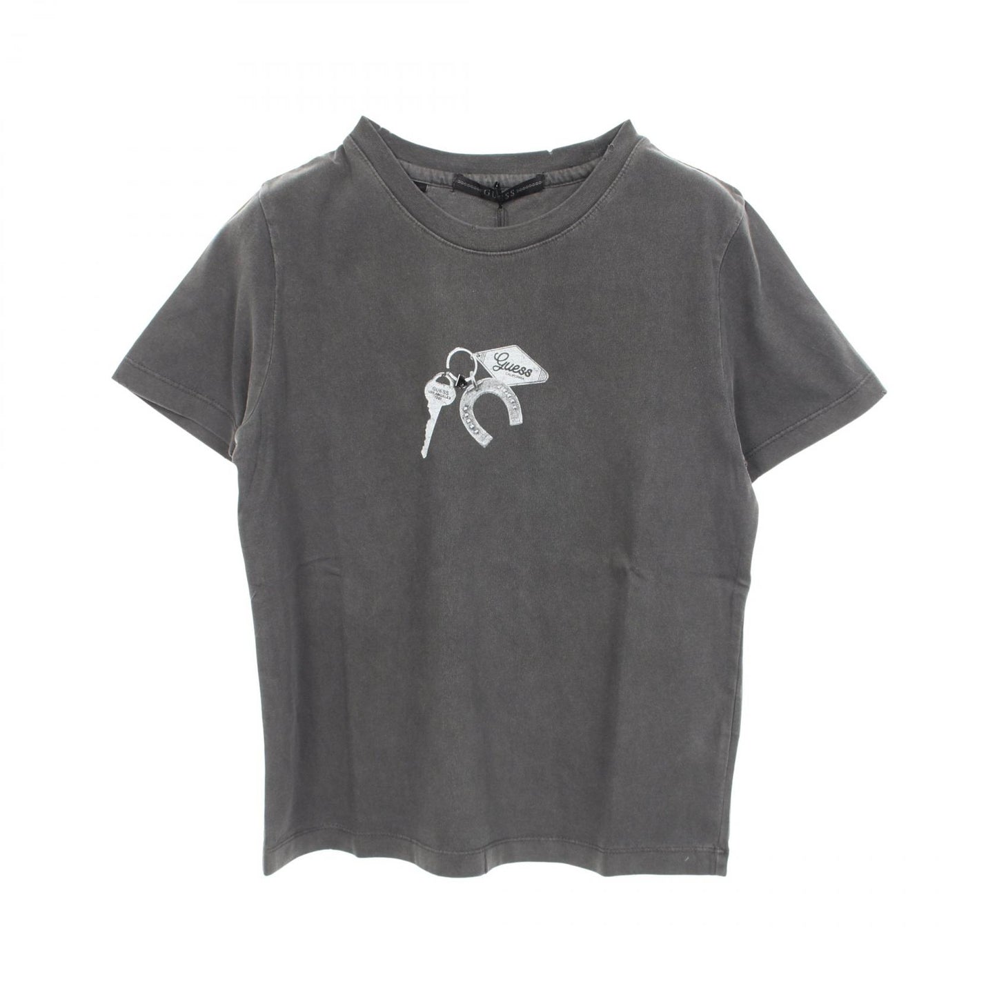 キーチェーン ダメージ加工 半袖Tシャツ コットン グレー ゲス