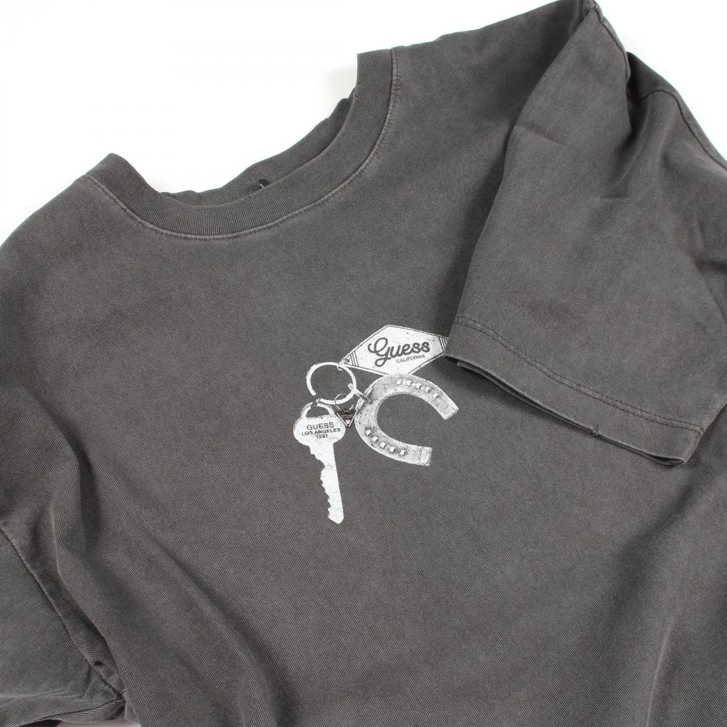 キーチェーン ダメージ加工 半袖Tシャツ コットン グレー ゲス