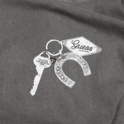 キーチェーン ダメージ加工 半袖Tシャツ コットン グレー ゲス