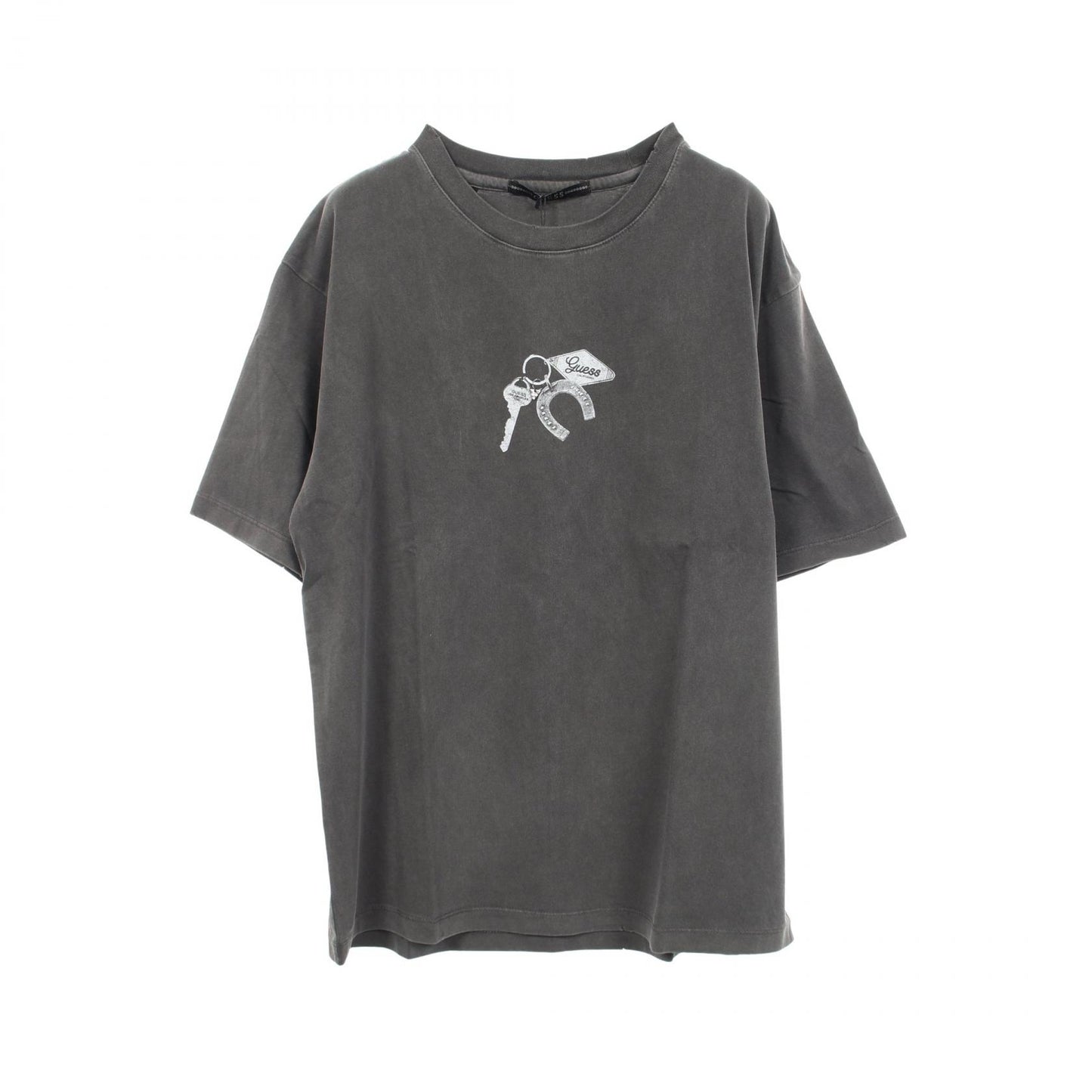 キーチェーン ダメージ加工 半袖Tシャツ コットン グレー ゲス
