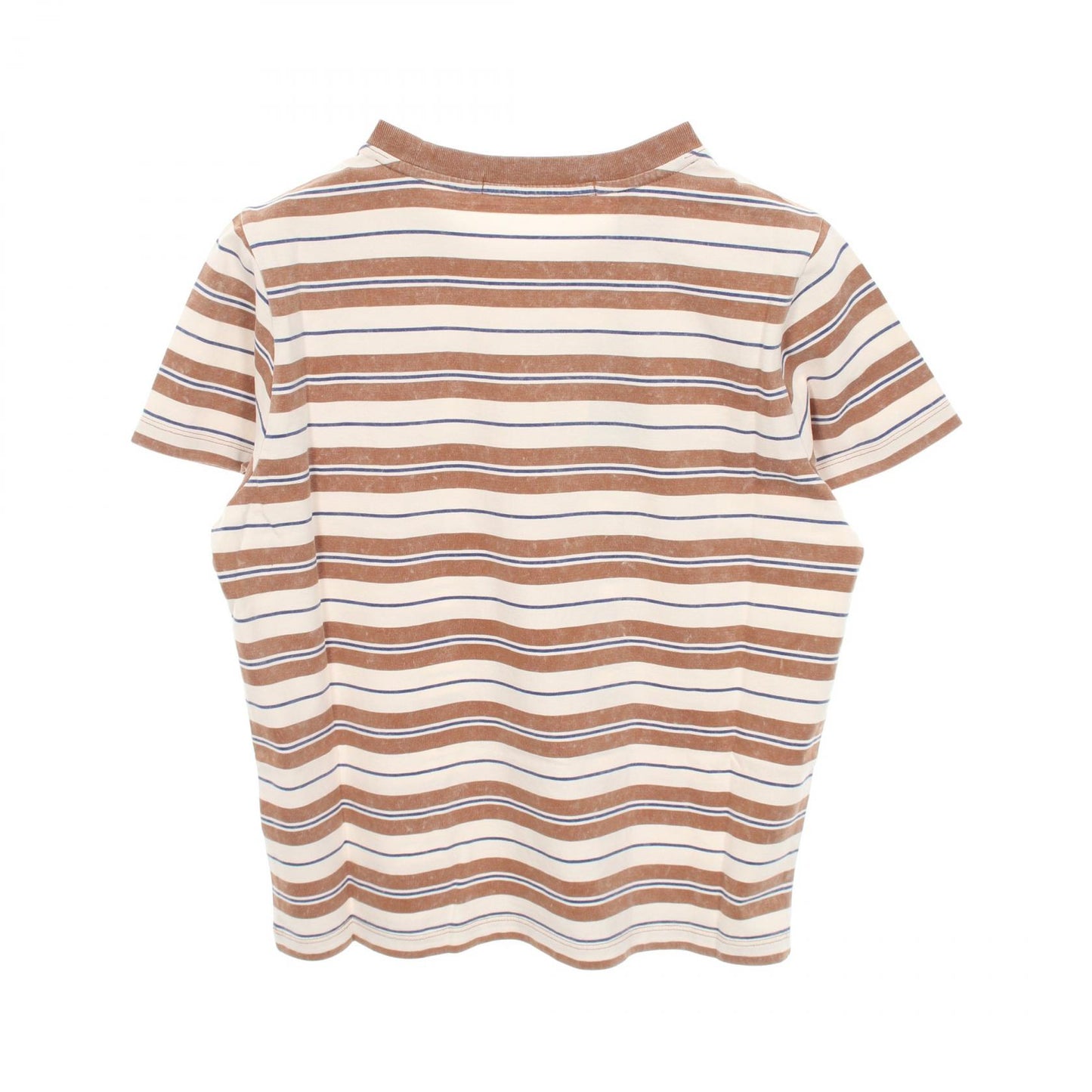 ボーダー クルーネック 半袖Tシャツ コットン ブラウン ベージュ ブルー ゲス
