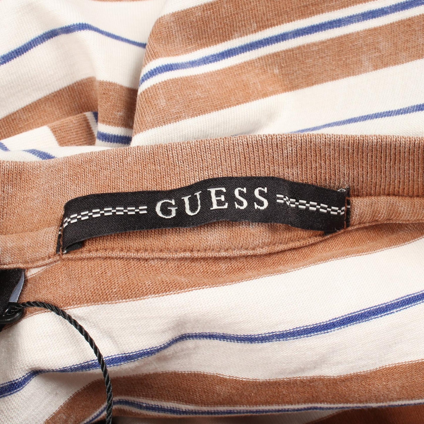 ボーダー クルーネック 半袖Tシャツ コットン ブラウン ベージュ ブルー ゲス