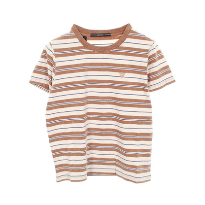 ボーダー クルーネック 半袖Tシャツ コットン ブラウン ベージュ ブルー ゲス
