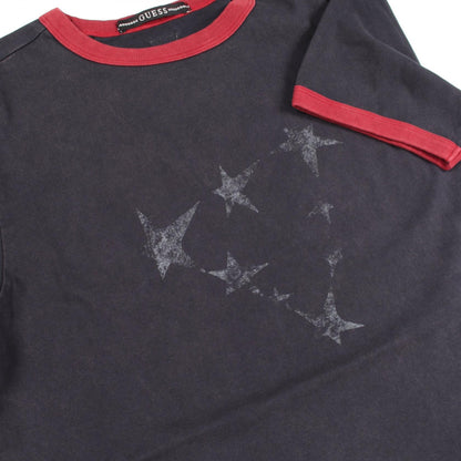 スターグラフィック ロゴ 半袖Tシャツ コットン ブラック レッド ゲス