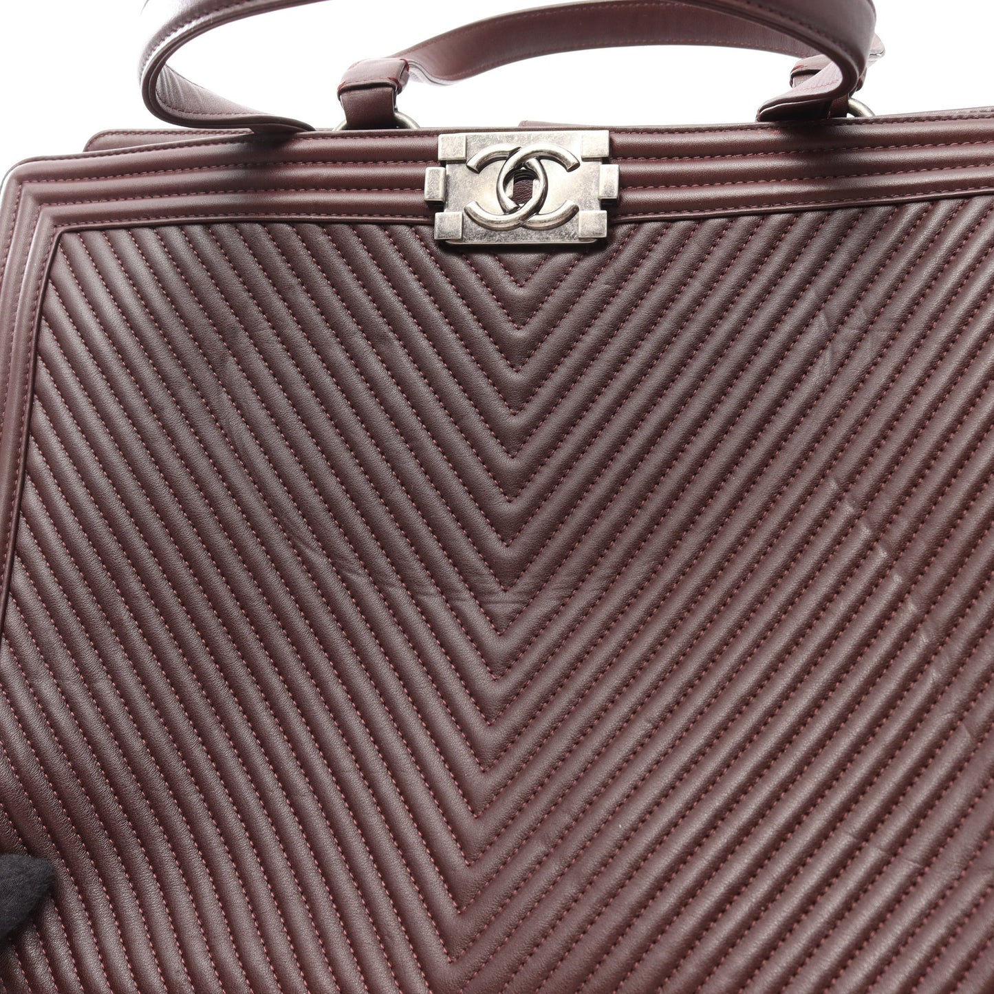 ボーイシャネル Vステッチ ハンドバッグ トートバッグ ラムスキン ボルドー シルバー金具 シャネル バッグ CHANEL