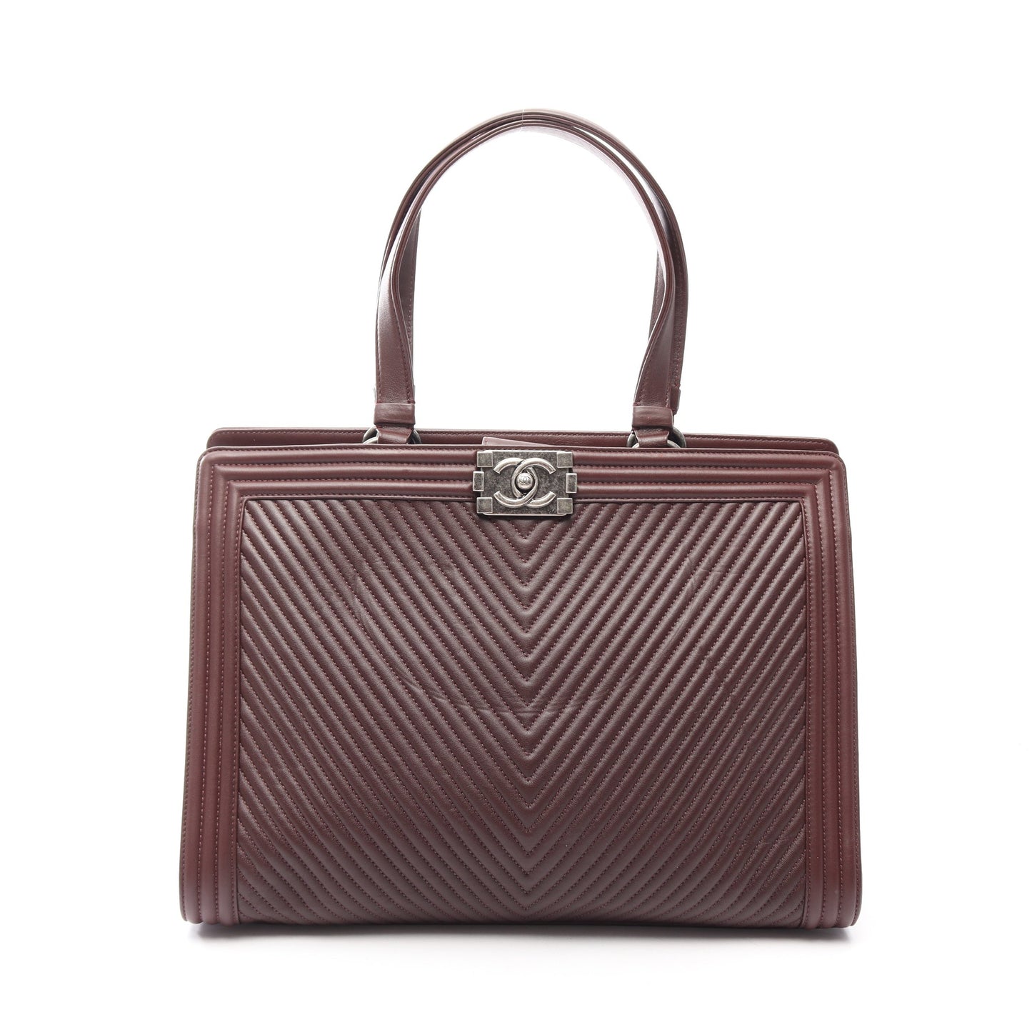 ボーイシャネル Vステッチ ハンドバッグ トートバッグ ラムスキン ボルドー シルバー金具 シャネル バッグ CHANEL