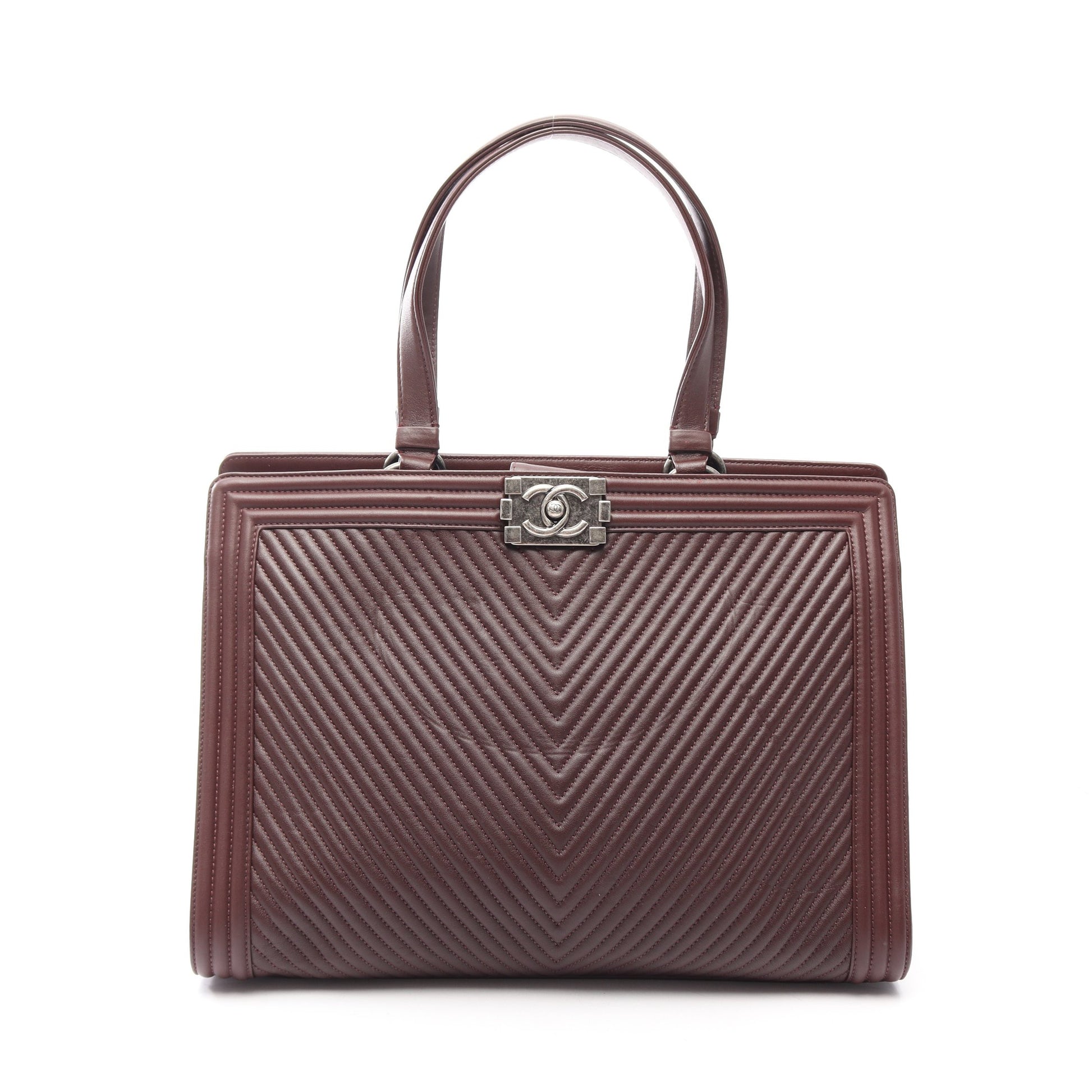ボーイシャネル Vステッチ ハンドバッグ トートバッグ ラムスキン ボルドー シルバー金具 シャネル バッグ CHANEL
