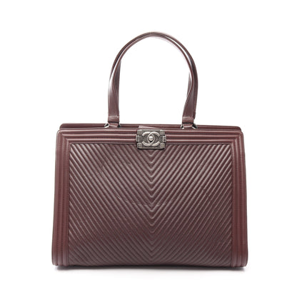 ボーイシャネル Vステッチ ハンドバッグ トートバッグ ラムスキン ボルドー シルバー金具 シャネル バッグ CHANEL