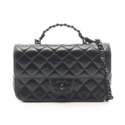 マトラッセ トップハンドル ブラック金具 2WAY チェーンショルダーバッグ ラムスキン ブラック シャネル バッグ CHANEL