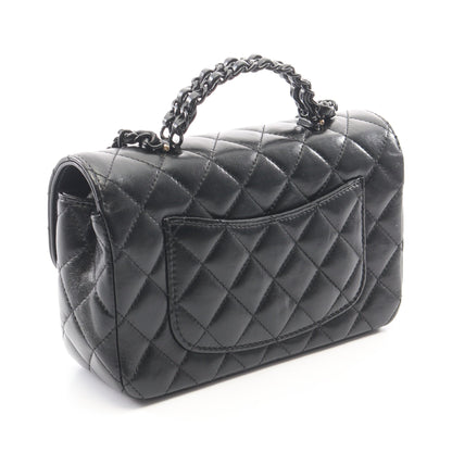 マトラッセ トップハンドル ブラック金具 2WAY チェーンショルダーバッグ ラムスキン ブラック シャネル バッグ CHANEL