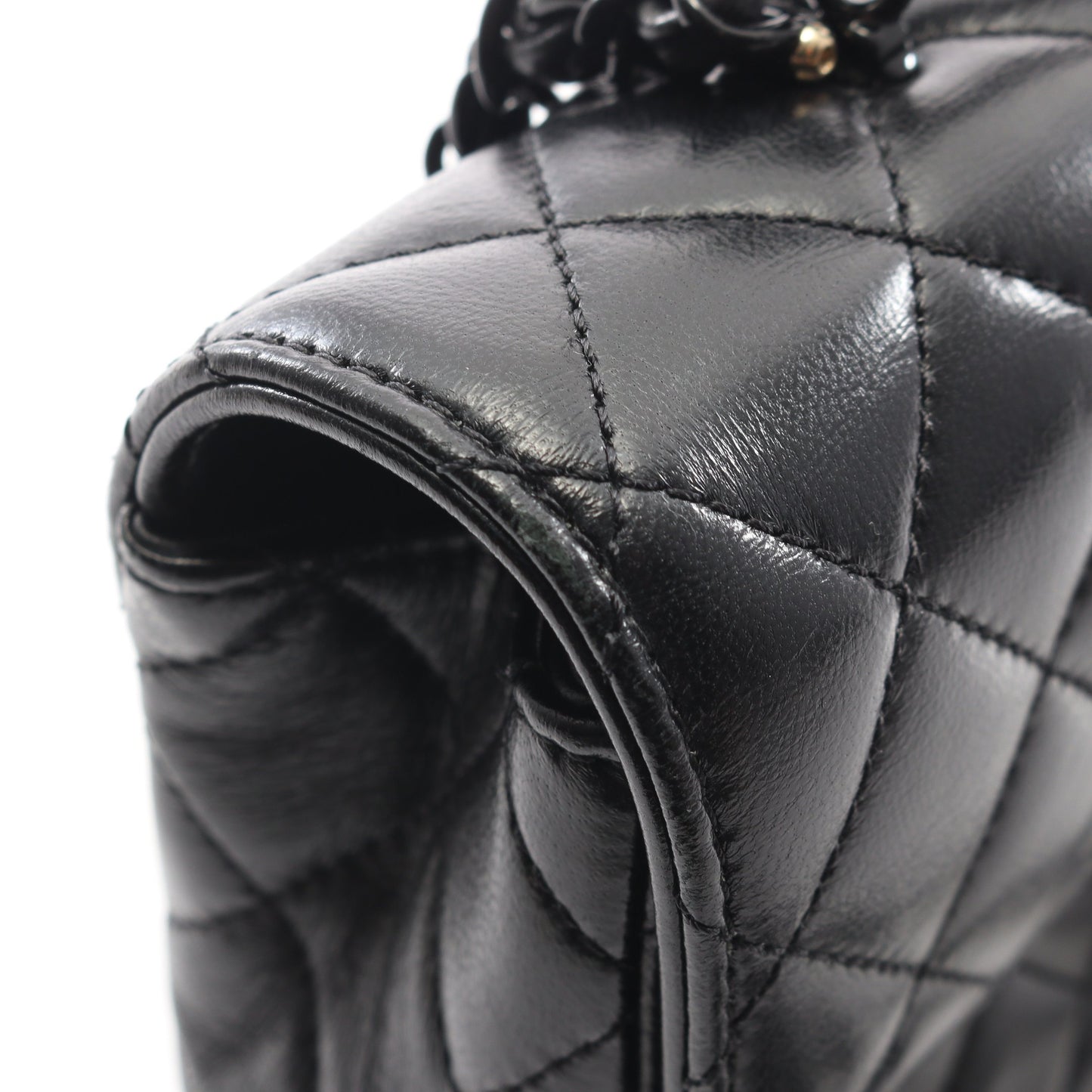 マトラッセ トップハンドル ブラック金具 2WAY チェーンショルダーバッグ ラムスキン ブラック シャネル バッグ CHANEL