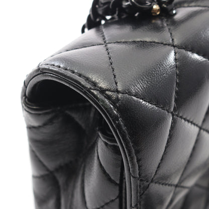 マトラッセ トップハンドル ブラック金具 2WAY チェーンショルダーバッグ ラムスキン ブラック シャネル バッグ CHANEL