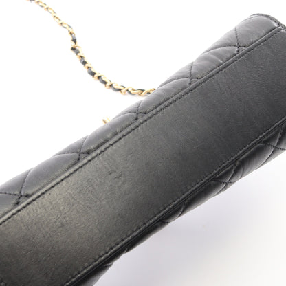 マトラッセ トップハンドル チェーンショルダーバッグ レザー ブラック ゴールド金具 シャネル