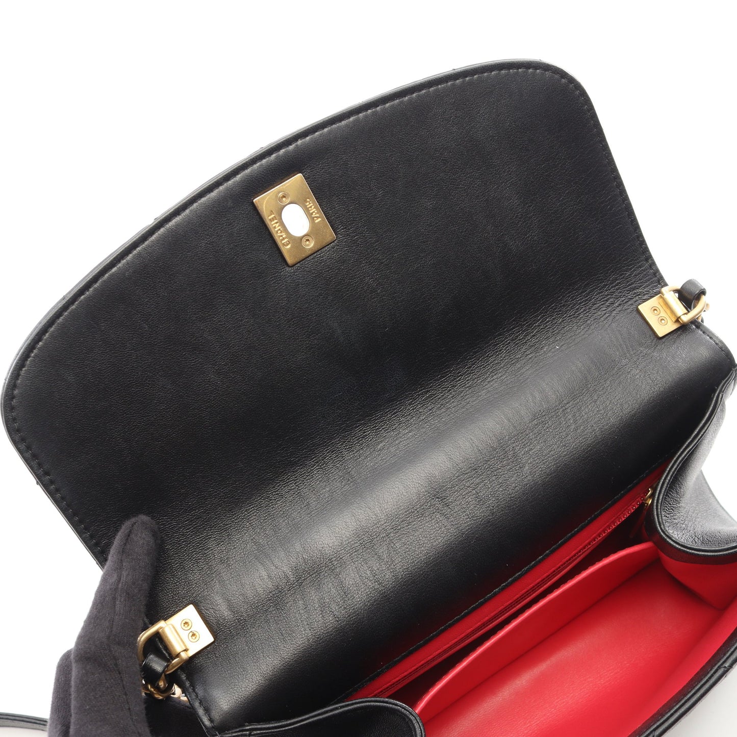 マトラッセ トップハンドル チェーンショルダーバッグ レザー ブラック ゴールド金具 シャネル