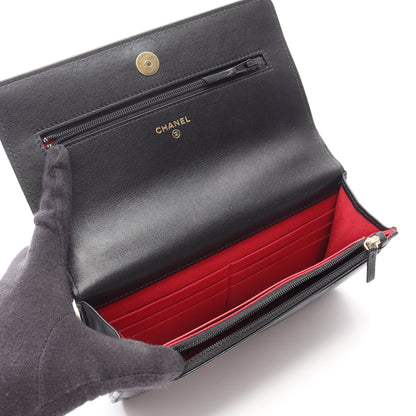 19 ディズヌフ コンビ金具 2WAY チェーンウォレット ラムスキン ブラック シャネル