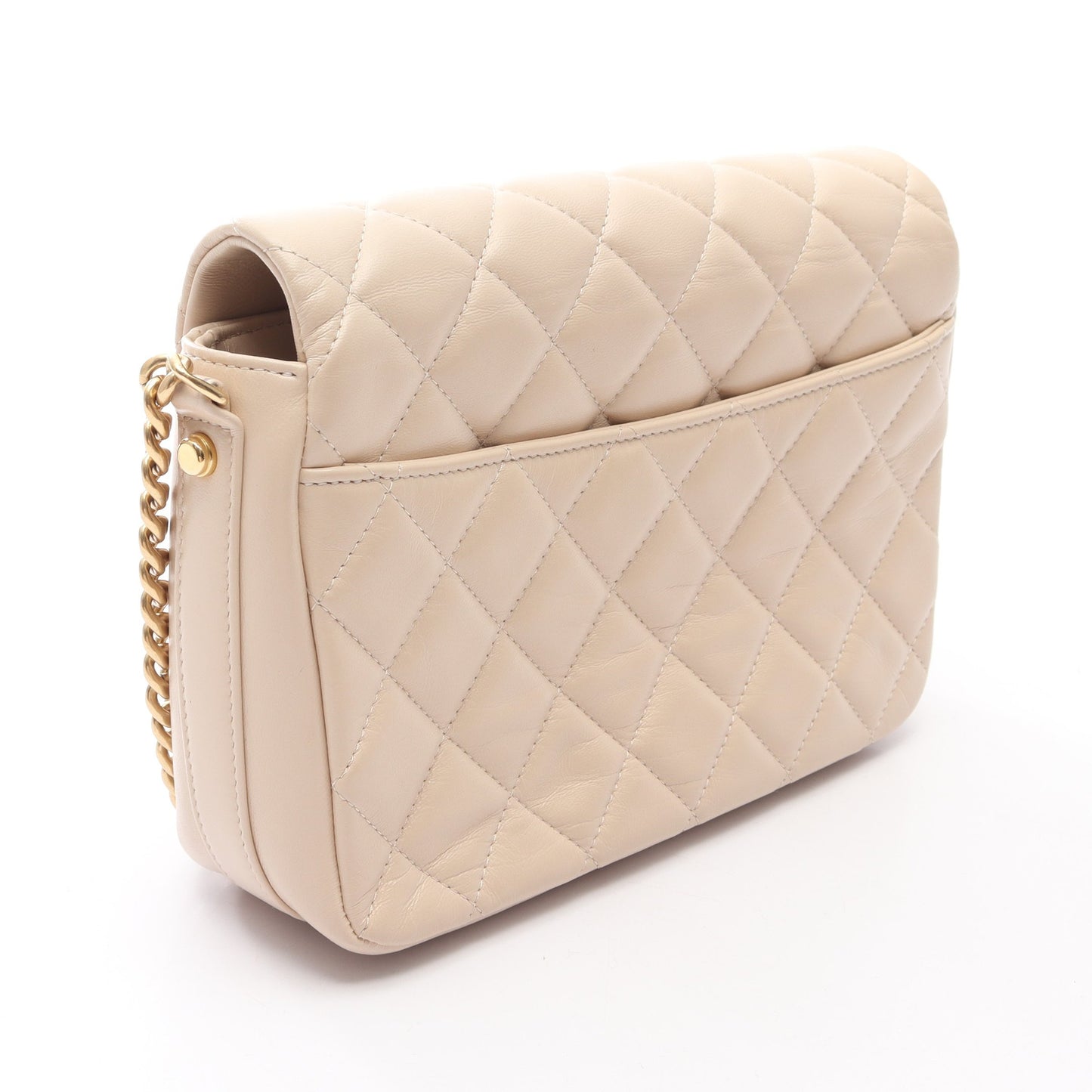 マトラッセ チェーンショルダーバッグ レザー ベージュ ゴールド金具 シャネル バッグ CHANEL