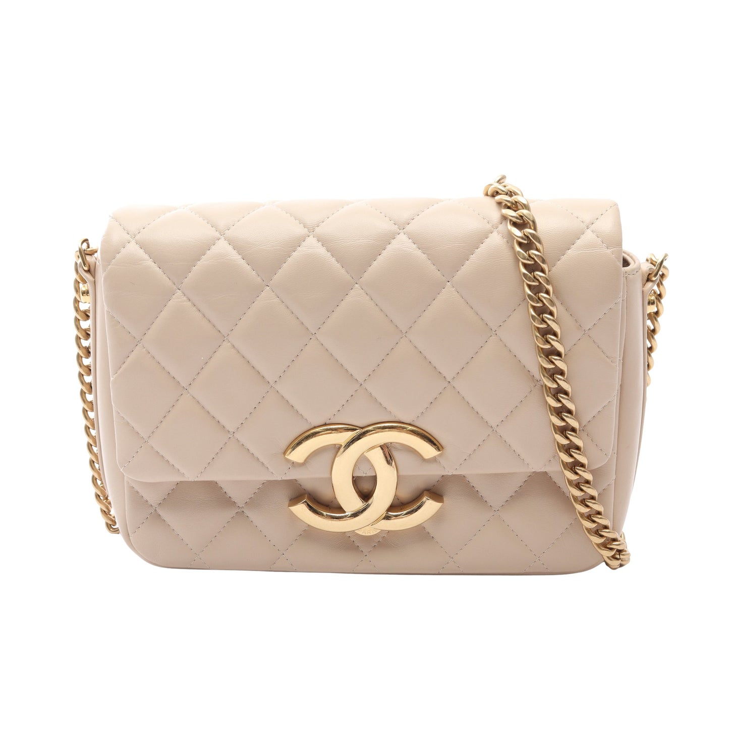 マトラッセ チェーンショルダーバッグ レザー ベージュ ゴールド金具 シャネル バッグ CHANEL