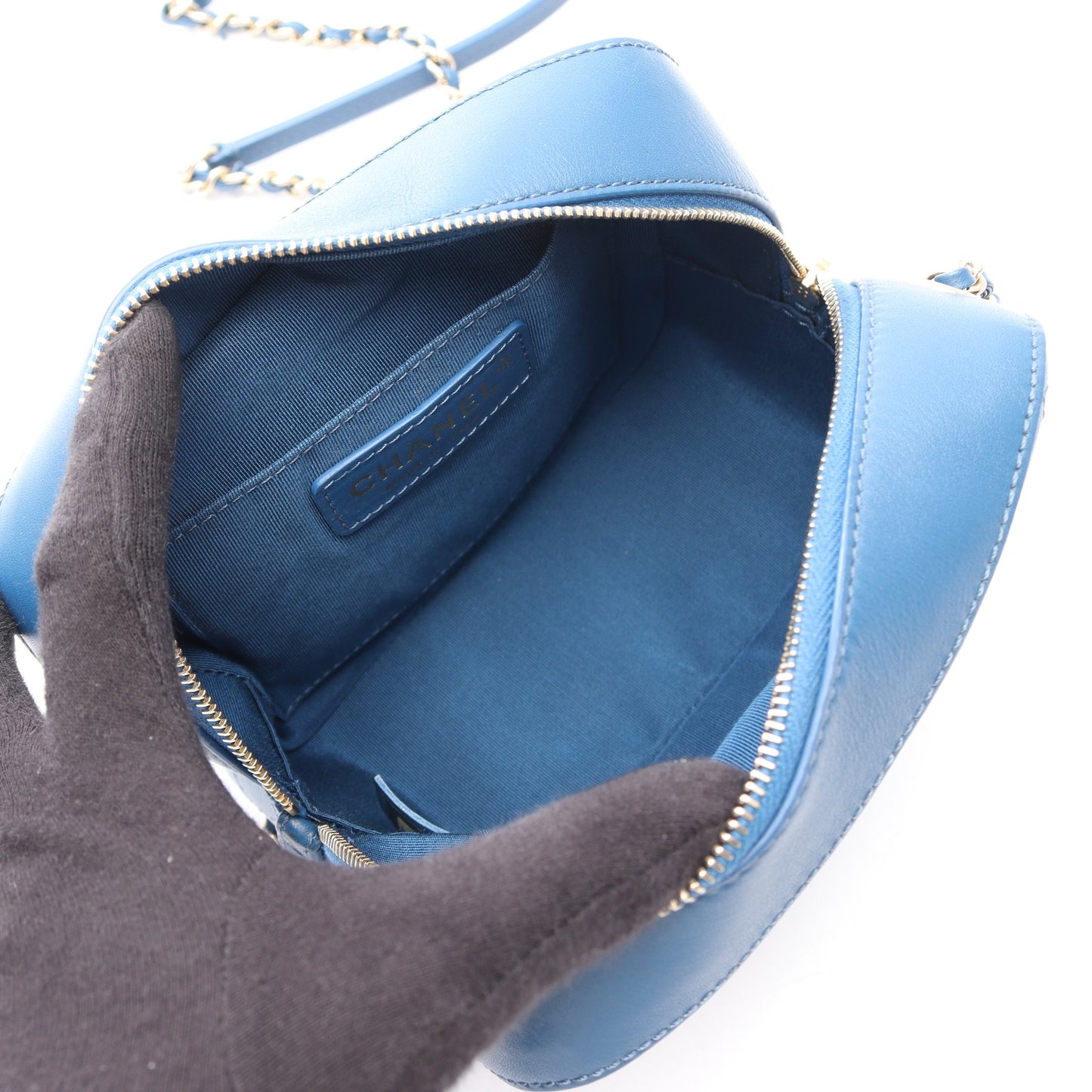 マトラッセ スモール カメラバッグ チェーンショルダーバッグ レザー ブルー ゴールド金具 シャネル