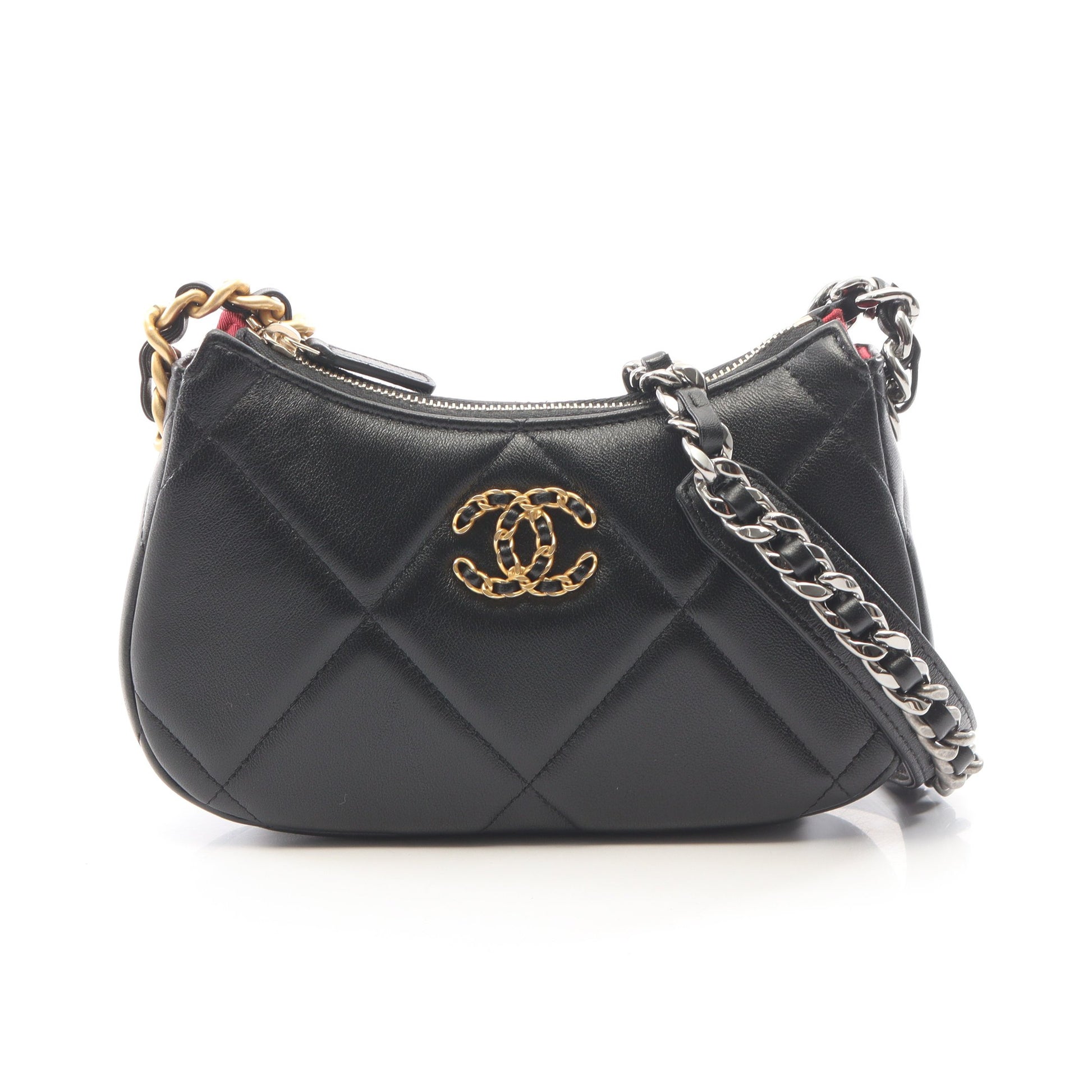 シャネル19 マトラッセ スモール ホーボー コンビ金具 チェーンショルダーバッグ ラムスキン ブラック シャネル バッグ CHANEL