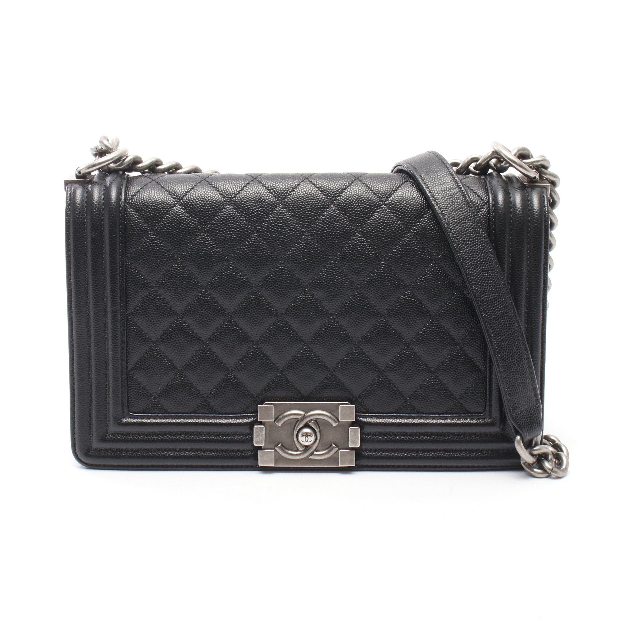 美品】CHANEL ボーイ　チェーンショルダーブラック シルバー金具 ギャラ有 ボーイシャネル チェーンショルダーバッグ キャビアスキン ブラック