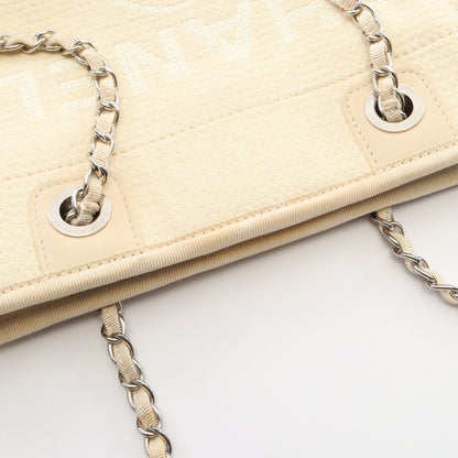 ドーヴィルPM チェーンショルダーバッグ チェーントートバッグ キャンバス レザー オフホワイト シルバー金具 シャネル