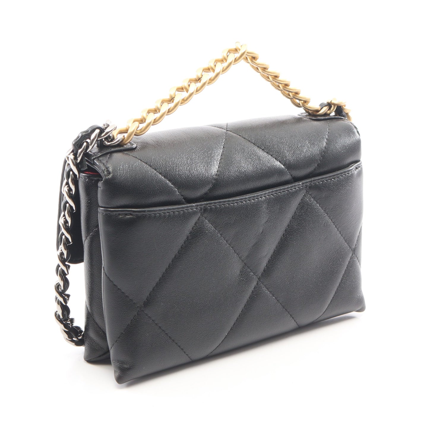 CHANEL19 マトラッセ コンビ金具 2WAY チェーンウォレット ラムスキン ブラック シャネル