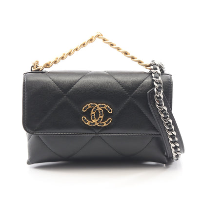 CHANEL19 マトラッセ コンビ金具 2WAY チェーンウォレット ラムスキン ブラック シャネル