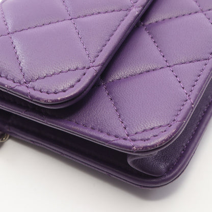 マトラッセ トップハンドル ミニ 2WAY チェーンウォレット ラムスキン パープル シルバー金具 シャネル