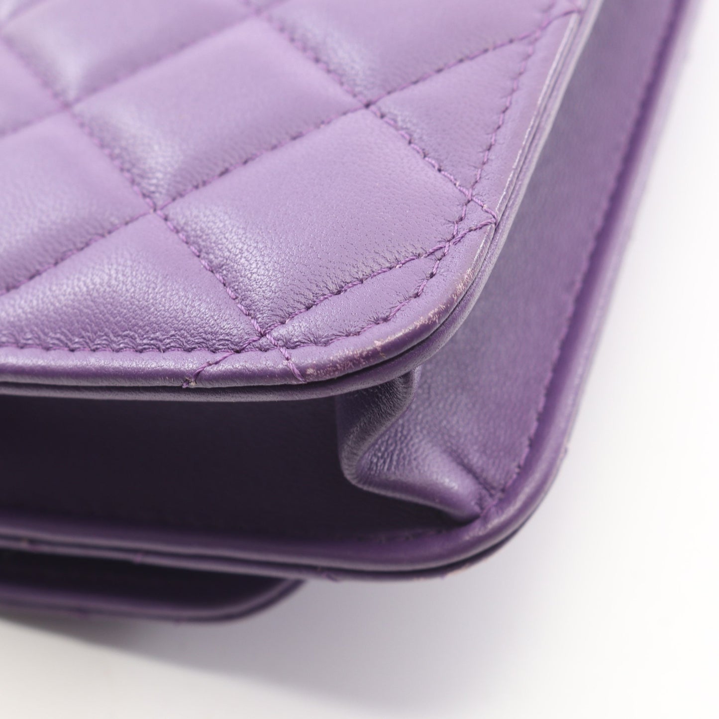 マトラッセ トップハンドル ミニ 2WAY チェーンウォレット ラムスキン パープル シルバー金具 シャネル