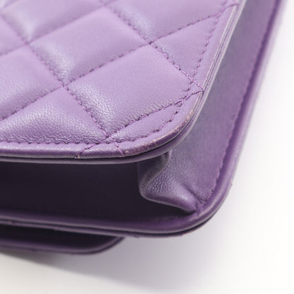 マトラッセ トップハンドル ミニ 2WAY チェーンウォレット ラムスキン パープル シルバー金具 シャネル