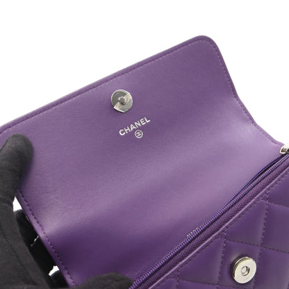 マトラッセ トップハンドル ミニ 2WAY チェーンウォレット ラムスキン パープル シルバー金具 シャネル