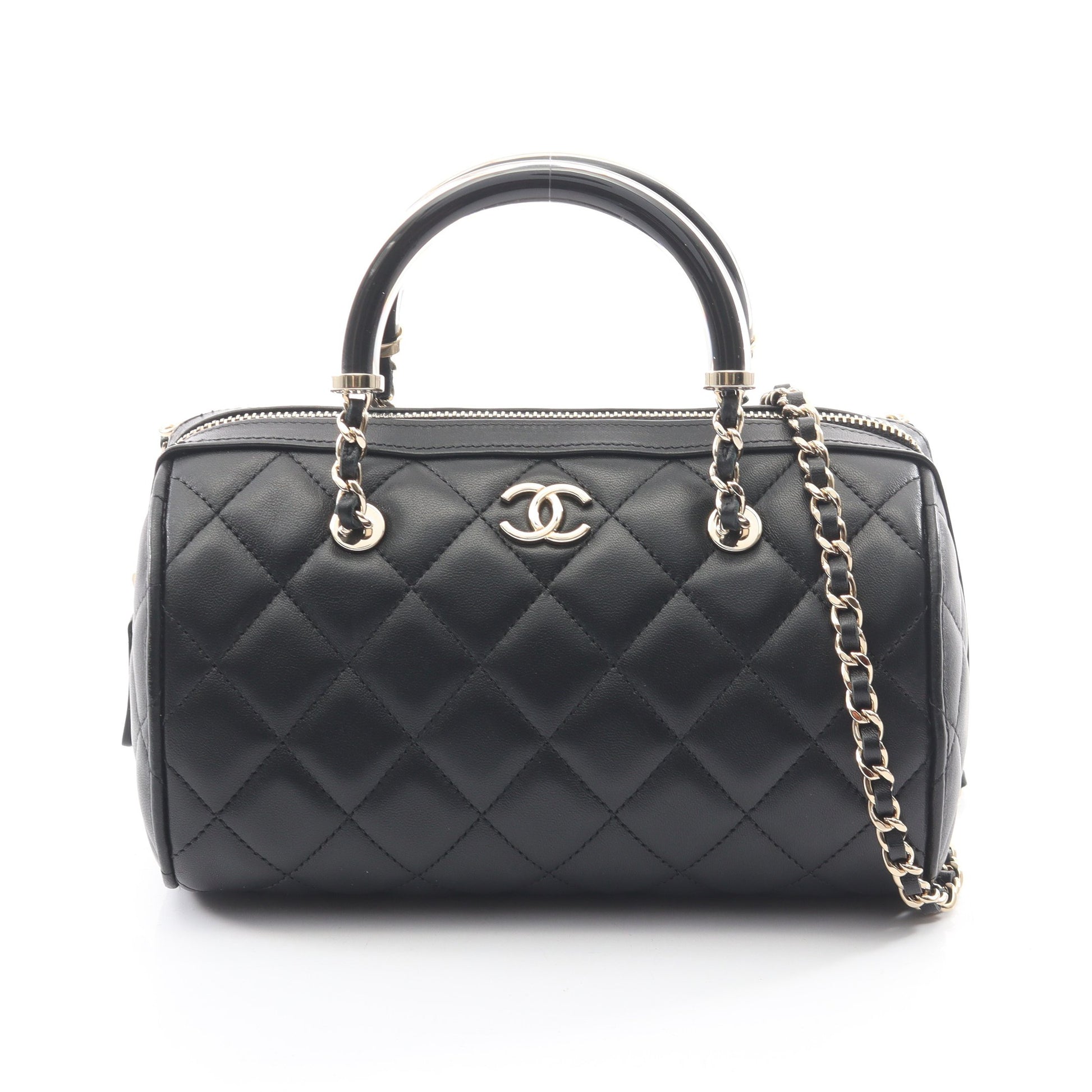 マトラッセ 2WAY ハンドバッグ ミニボストンバッグ ラムスキン ブラック ゴールド金具 シャネル バッグ CHANEL