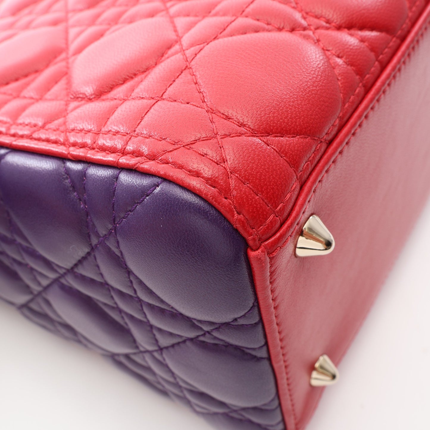 LADY DIOR レディディオール カナージュ 2WAY ハンドバッグ ラムスキン レッド パープル ボルドー クリスチャンディオール