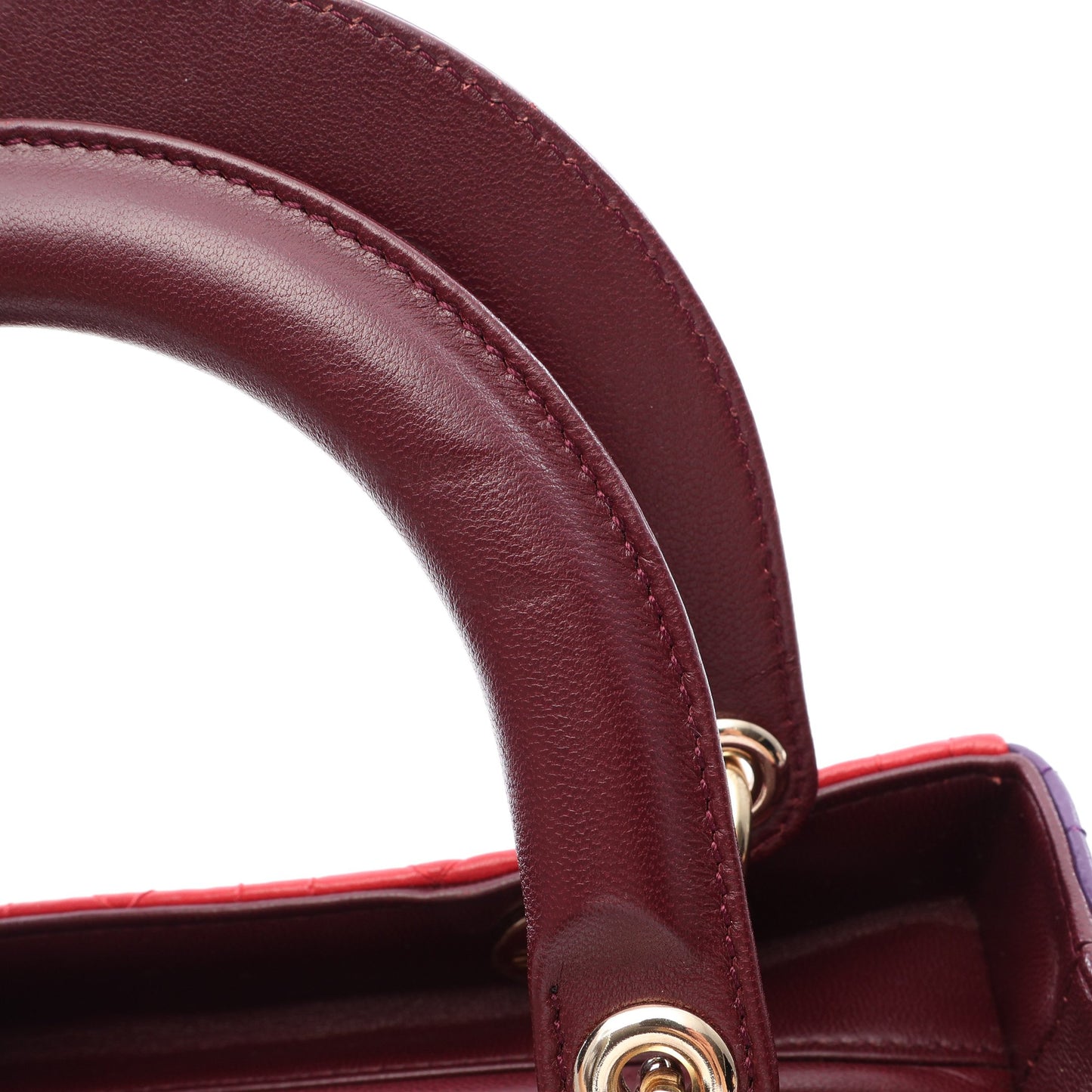 LADY DIOR レディディオール カナージュ 2WAY ハンドバッグ ラムスキン レッド パープル ボルドー クリスチャンディオール