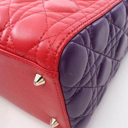 LADY DIOR レディディオール カナージュ 2WAY ハンドバッグ ラムスキン レッド パープル ボルドー クリスチャンディオール