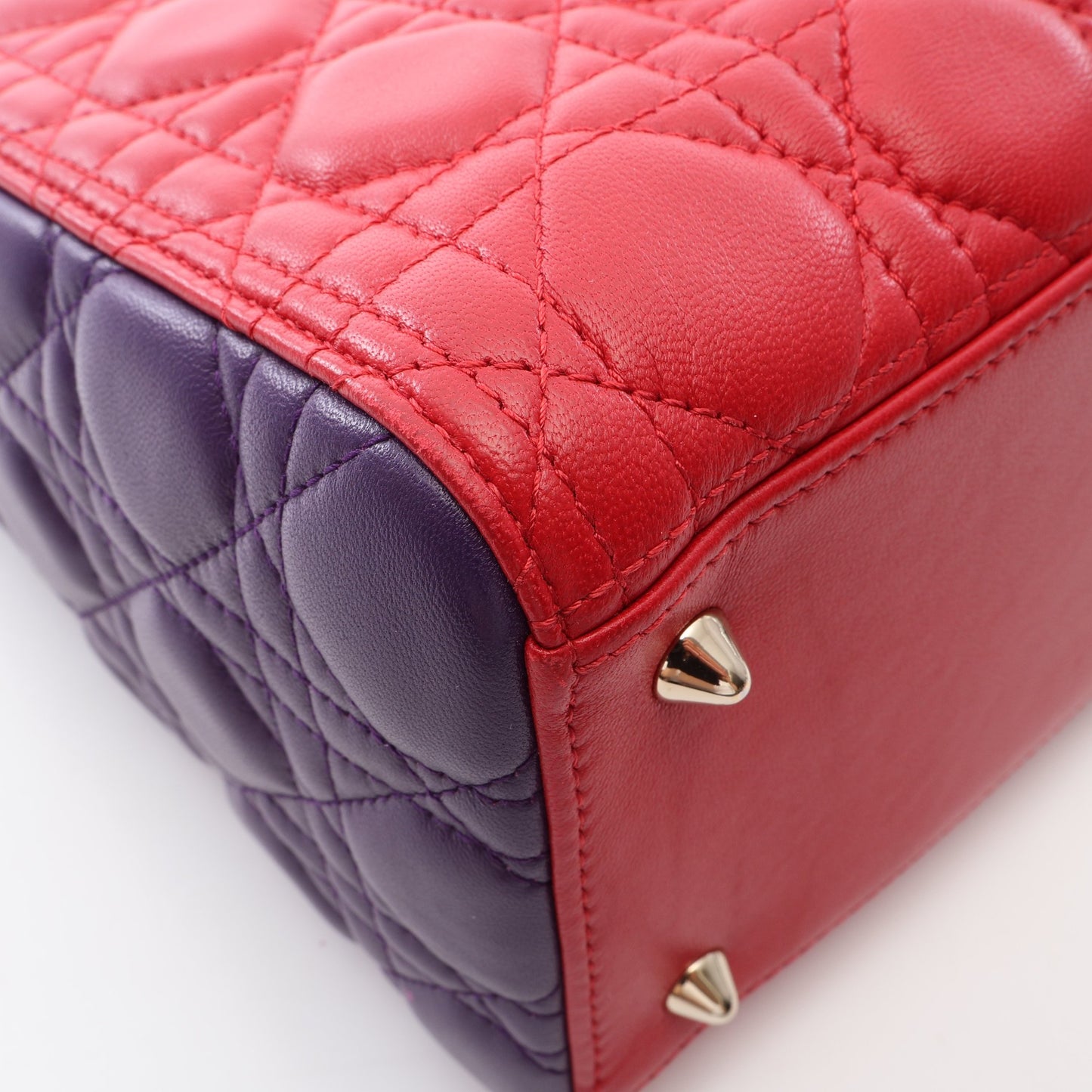 LADY DIOR レディディオール カナージュ 2WAY ハンドバッグ ラムスキン レッド パープル ボルドー クリスチャンディオール