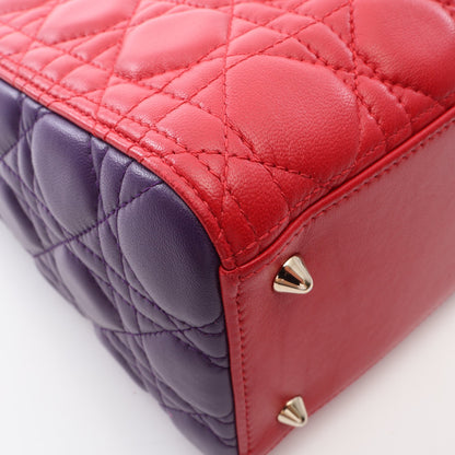 LADY DIOR レディディオール カナージュ 2WAY ハンドバッグ ラムスキン レッド パープル ボルドー クリスチャンディオール