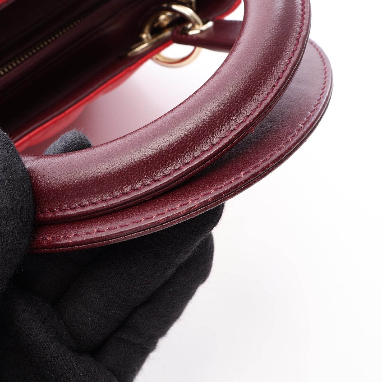 LADY DIOR レディディオール カナージュ 2WAY ハンドバッグ ラムスキン レッド パープル ボルドー クリスチャンディオール