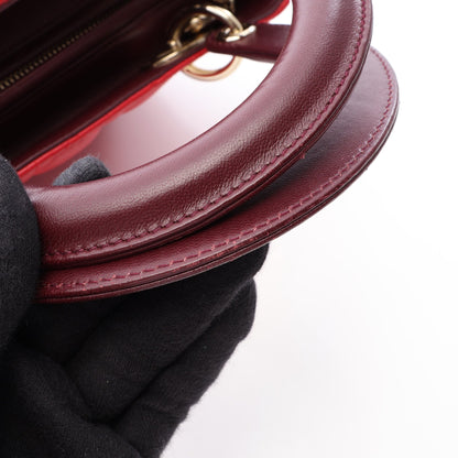 LADY DIOR レディディオール カナージュ 2WAY ハンドバッグ ラムスキン レッド パープル ボルドー クリスチャンディオール