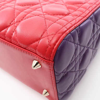 LADY DIOR レディディオール カナージュ 2WAY ハンドバッグ ラムスキン レッド パープル ボルドー クリスチャンディオール