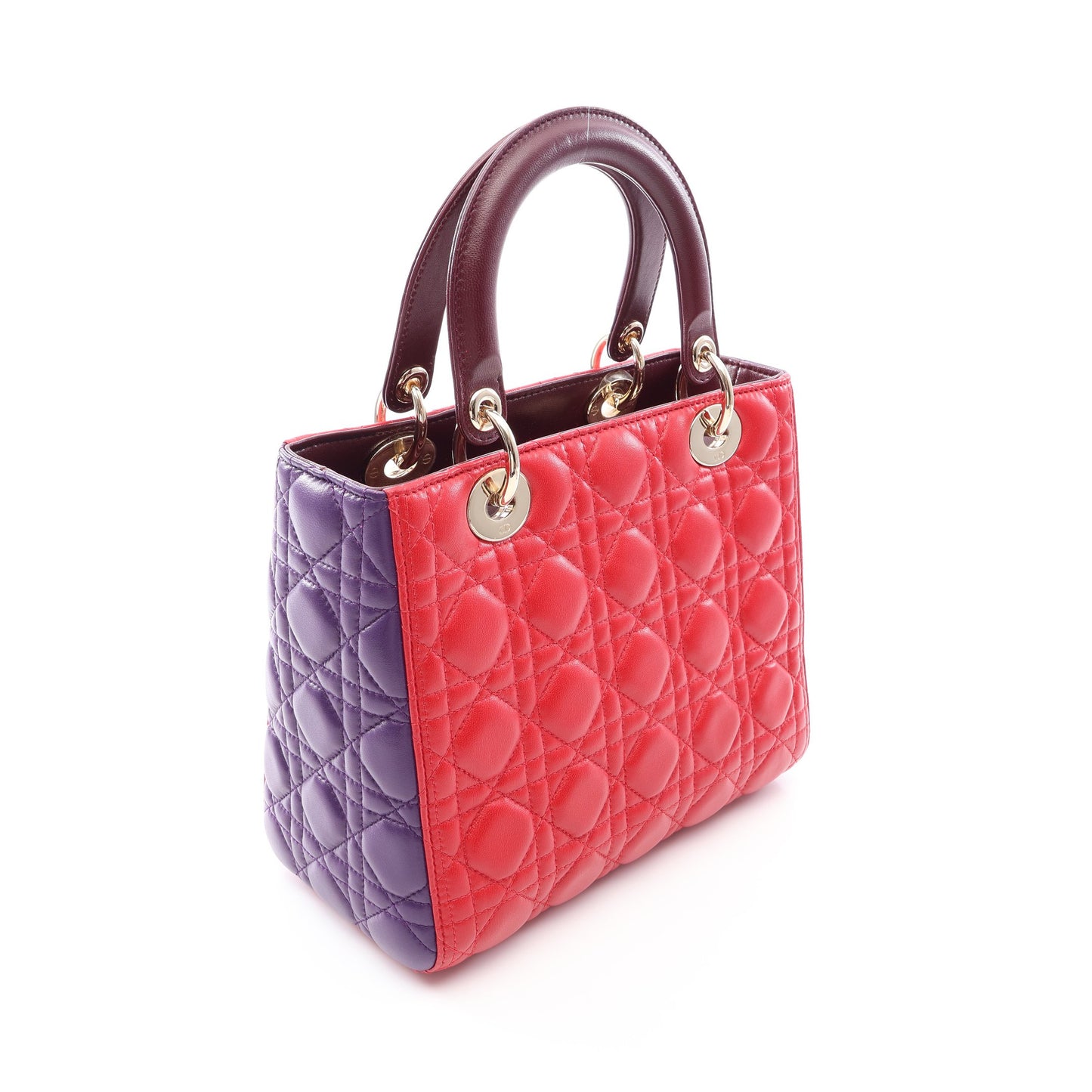 LADY DIOR レディディオール カナージュ 2WAY ハンドバッグ ラムスキン レッド パープル ボルドー クリスチャンディオール