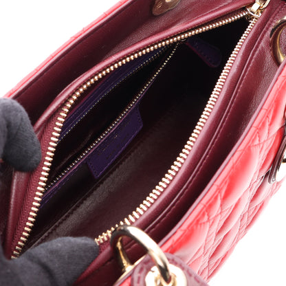 LADY DIOR レディディオール カナージュ 2WAY ハンドバッグ ラムスキン レッド パープル ボルドー クリスチャンディオール