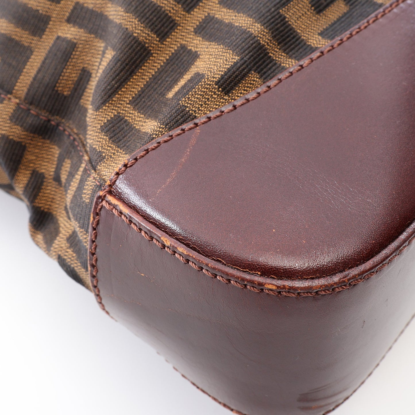 ズッカ ハンドバッグ トートバッグ キャンバス レザー ブラウン ダークブラウン フェンディ バッグ FENDI