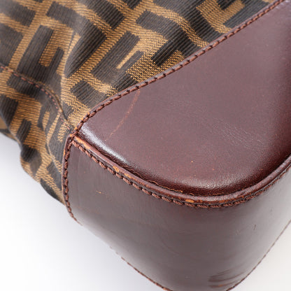 ズッカ ハンドバッグ トートバッグ キャンバス レザー ブラウン ダークブラウン フェンディ バッグ FENDI