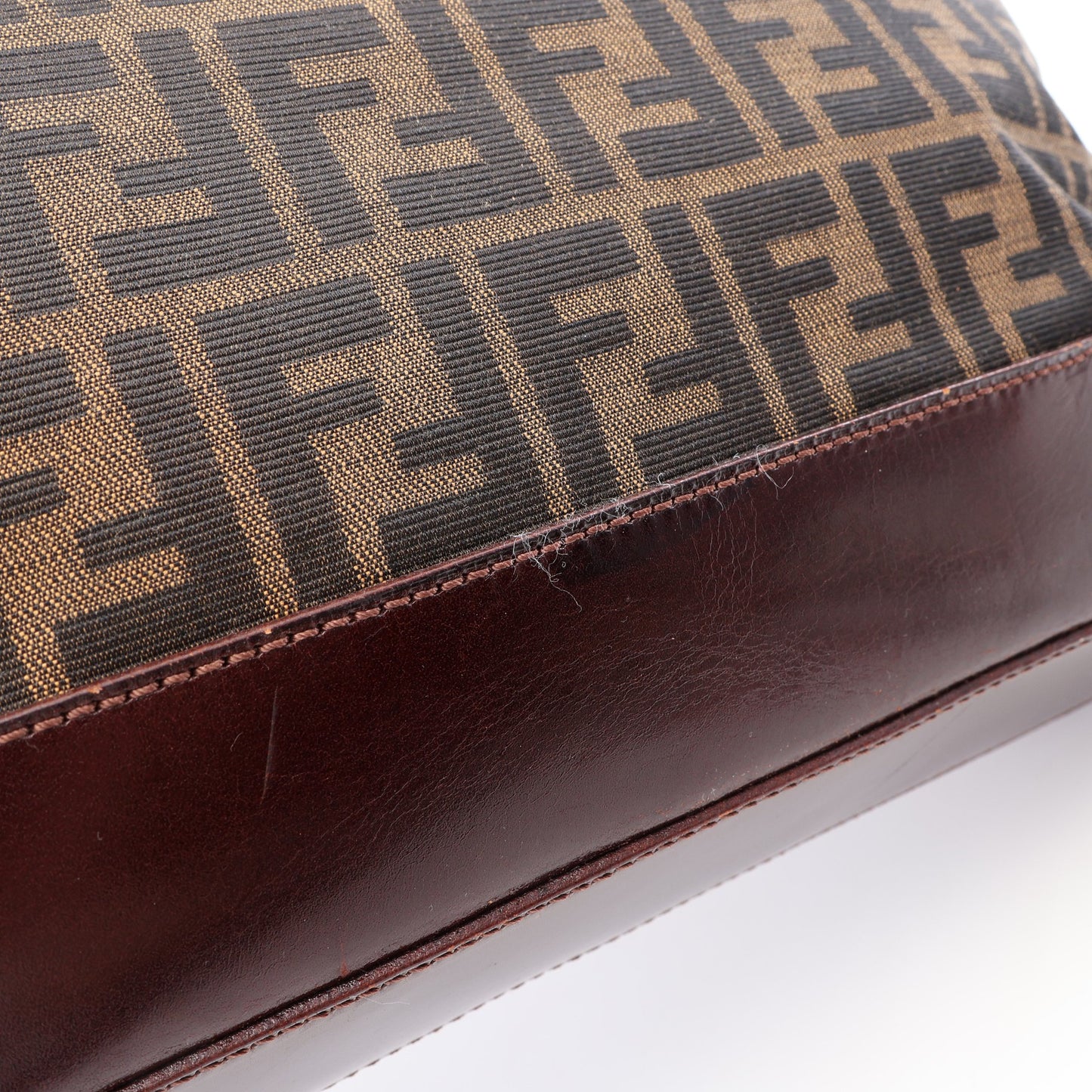 ズッカ ハンドバッグ トートバッグ キャンバス レザー ブラウン ダークブラウン フェンディ バッグ FENDI