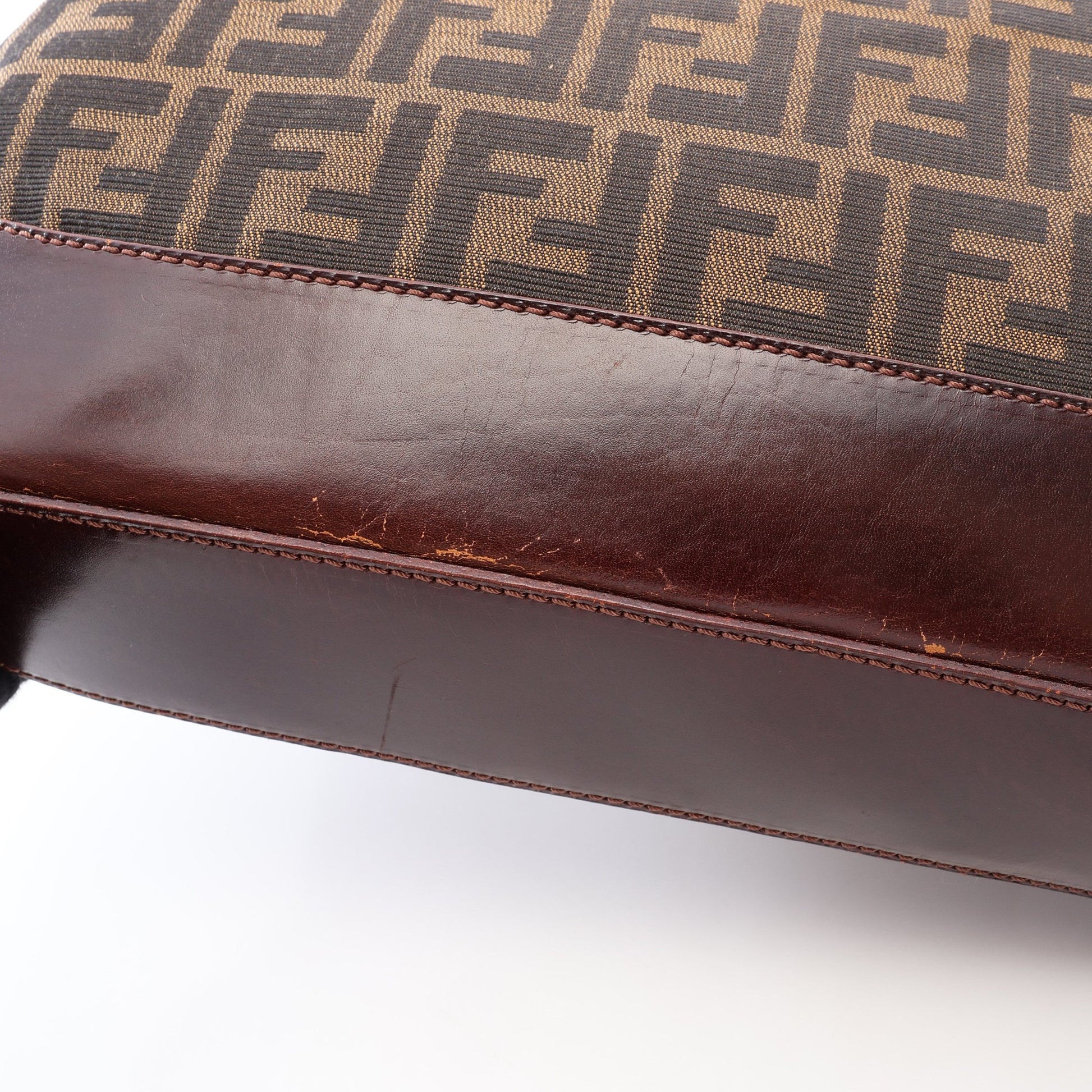 ズッカ ハンドバッグ トートバッグ キャンバス レザー ブラウン ダークブラウン フェンディ バッグ FENDI